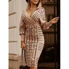 Sweater Dress Women's Sexy Double V Neck Print Knitted Bodycon PARTY DRESS