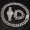 3pce Set Jewelry Men Hip Hop Icedoutbling Chain Necklace Bracelets Watch 20mm Width Cuban Necklaces Charm Jewelrys Gifts1043475