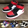 Classic 1 Chicago Red Mid Magic Button Schuhe Kinder Junge Mädchen Kind Jugend Basketball Sportschuhe Skate Sneaker Größe EUR24-35