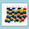 Calcetines Bebé Niños Ropa Bebé, Maternidad Colorf Rayas Arco Iris Mujer Diversión Loco Algodón Novedad Mticolor Arte Moda Chicas Casual Par Equipo