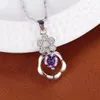 Bruiloft bruids sieraden sets 925 sterling zilveren kristal bloem ketting oorbellen ring set paarse kristallen kettingen oorbellen