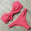 Solid bandeteau bikini set sexig baddräkt kvinnor brasiliansk thong badkläder kvinnlig halter topp baddräkt badkläder 210625