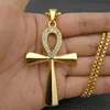 Pendant Necklaces Classic CZ Ankh Big Cross Crucifix For Men Women Black Gold Silver Color Box Chain Fine Jewelry Friendship