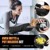 6Pcs/set Microwave Glove Non-slip Gloves Mitts Placemat Kitchen Potholder mat for BBQ Insulation Hot Oven Mitts Baking