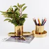 Golden Round Pen Holder Storage Boxar Creative Vase Flower Arrangement Inredning Dekoration Ornaments Office School Supplies