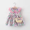 Hediye Çantası Çocuklar Bebek Kız Yaz Sinek Kol Ruffles Peter Pan Yaka Çiçek Diz Boyu Elbiseler Toddler Çocuk Giysileri 6M-4Y Q0716