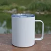 12oz Sublimation White Blank Handle Cups With Lid Handgrip Mugs Stainless Steel Water Bottles Double Wall Drinking Tumblers A12