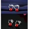 Estudo adoráveis ​​brincos de cristal para mulheres meninas Silver Red Earings Brincos Charm Jóias Crianças Presentes E131-5