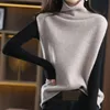 Camisolas femininas Cashmere Sweater Vest Autumn Winter Style Mleesele Top High Collar Botão de lã solta de malha