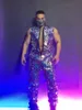 Scene Wear Bar Nightclub Men Dancer Gogo Costume Sexig Club Show Purple Technology Future Theme Mirror Sequins Jumpsuit Performance298b