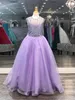 Sparkle Tulle Girl Pageant Dress 2022 Balanjawn Beading Beading Caçador-Verde Céu-Azul Lilás Infantil Criança Promovos Aniversário Casa de férias