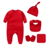 2021 Pasgeboren Boy Sets 5 stks Unisex Solid Katoen Baby Meisje Kleding Pyjama Romper Jumpsuit Lente Herfst Ropa Bebe 210309