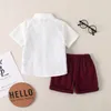 Baby-pasgeboren kledingsets met korte mouwen Baby Boy verjaardagskostuum Outfit Fake Two Bow Shirt met shorts