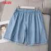 Tangada Dames Vintage Tassel Denim Shorts Strethy Taille Zakken Vrouwelijke Retro Casual Shorts Pantalones ZE18 210609