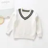 Baby Kids Boys Long Sleeve V-neck Pure Color Knit Sweater Spring Autumn Baby Boys Pullover Sweaters Children's Clothes Y1024