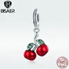 BISAER 925 Sterling Silver Cherry Fruit Rouge Émail Charmes Perles Fit Original Charm Bracelet Argent 925 Fabrication de Bijoux ECC784 Q0531