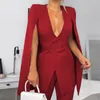 Elegant Fashion Blazer Femmes Lapel à manches longues Cap Split Poncho Office Lady Cloak Jacket Notched Mabet pour le dîner de la fête