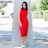 Beaukey Sexy Rouge Turtleneck Sans Manches Vert Femmes Bandage Robe Split Maxi XL Party Club Celebrity Moulante Robe Midi 210223