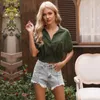 Women's T-Shirt Summer 2022 V-neck Folds Chiffon Shirt Casual Short Sleeve Women Tshirt Feminina Midriff-baring Green Tops For Fairy