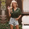 Dames t-shirt zomer 2022 v-hals vouwen chiffon shirt casual korte mouw vrouwen t-shirt feminina middenrif-baring groene tops voor fee