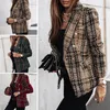 Ternos femininos Blazers Feminino 2021 Moda Textura Duplo Seios Xadrez Blazer Casaco Vintage Manga Longa Bolsos Feminino Outerwear