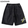 GONTHWID Denim Jean Shorts Harajuku Graffiti Print Short Pants Streetwear Mens Hip Hop Fashion Summer Casual 210713