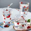 Mugs Cute Strawberry Glass With Straw Resistance High Temperature Breakfast Water Cup Kawaii Coffee Milk Juice Cups Gifts261u