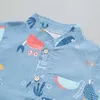男の子夏の服は韓国のかわいい漫画のシャツ+ショートパンツ+蝶ネクタイ3pcs男の子の赤ちゃん子供子供服210611