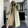 女性の毛皮のフェイクリンリング2021冬の高品質の人工コート長いゆるいラペル濃い暖かいぬいぐるみ