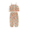 Filles été costume fille fronde haut floral gilet vêtements ensembles bébé enfants à manches courtes deux pièces mode mignon pantalon décontracté