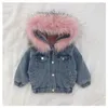 Down Coat Winter Baby Girl Warm Thick Denim Jacket Fur Hooded Toddler Outerwear Cotton Kids Parka Children Windproof