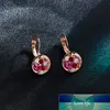 Boucles d'oreilles rondes en cristal pour femmes, petites boucles d'oreilles de luxe, colorées rose rouge, strass, pierre de Zircon, couleur or, bijoux de mariage