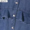 Zevity Women Vintage O Neck Rufflesデニムブラウスオフィスレディース長袖胸肉シャツシックファムブルザトップLS7384 210603