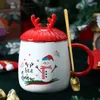 Tasse de Noël mignon fille dessin animé noël tasse à thé en céramique cadeaux de Noël Couple tasses avec couvercle cuillère w-01268