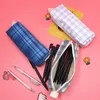 Plaid Pencil Bag Pen Case Fabric Made Basic Color Check Storage Pouch for Pens Eraser Stationery Cosmetic School Wallet