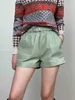 Bälte Koreansk stil Hög midja PU Läder Shorts Kvinnors Höst Vinter Booty Shorts 210611