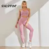 SALSPOR Seamless Booty Legging Gym Two Piece Set Workout Activewear Athletic Sports Pants Push Up Fitness Stretchy 211216