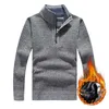 Grey Polyester Sweater Men Winter Thick Male Sweater Coat Casual Zipper Mock Neck Knitted Fleece Cardigan Clothing Homme 211221