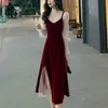 Geluk een lente elegante vintage set coltrui lange mouw sexy glanzende blouse + strapless fluwelen split midi jurk twee stuks pak 210730