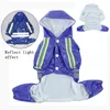 Four Legged Dog Raincoat Pet Dog Double Deck Raincoat Glisten Bar Hoody Vattentät Rain Lovely Jackets Coat Kläder Strip Reflekterande 3 Färg