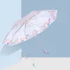 Dwuwarstwowa Warstwa Parasol Parasol Deszcz Kobiety Wiatroodporny Drewniany Uchwyt 3 Składany Anti-UV Parasol Girl Flower Parasol na prezent