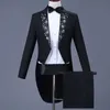 Halloween negro 2 piezas chaqueta pantalones trajes bordado Slim hombres escenario cantante novio boda banquete esmoquin disfraces X0909