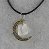 Semplice irregolare pietra naturale cristallo guarigione luna ciondolo collane gioielli con catena di corda per donna uomo