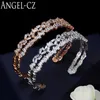 Angelcz Multicouche Ouvert Manchette Bracelet Design De Luxe Aaa Cubique Zircone Mode Rose Or Couleur Baguette Bracelet pour Femmes Ab076 Q0717