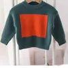 2021 automne enfants filles garçons automne hiver couleur bloc tricoté pull basique col rond élastique tricot pull Y1024