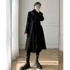 ブラックウールコート女性のミッド - 長さの秋冬の固体パッド入りヘプバーンスタイルのウールのoutwear 210608