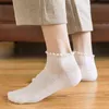 Solid Color White Black Beige Short Socks for Women Girls Lolita Kawaii Cute Ankle Socks Harajuku Summer Mesh Thin Frilly Socks 211221