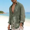 Camicia estiva sottile in cotone e lino blusa verde beige manica lunga hawaiana da uomo 3XL 2XL Top