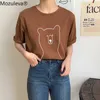 Mozuleva Chic Cartoon Bear Bomull Kvinnor T-shirt Sommar Kortärmad Kvinna T-shirt Vår Vit O-Hals Topp Tees 100% 210720