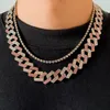 Choker Chokers Miami Cuban Iced Out Rhinestone Halsband för kvinnor/män Punk Full Tennis Chain Neck Curb Link Chains smycken Bloo22